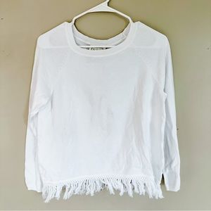 Sail To Sable White Fringe Cotton Long Sleeve Medium